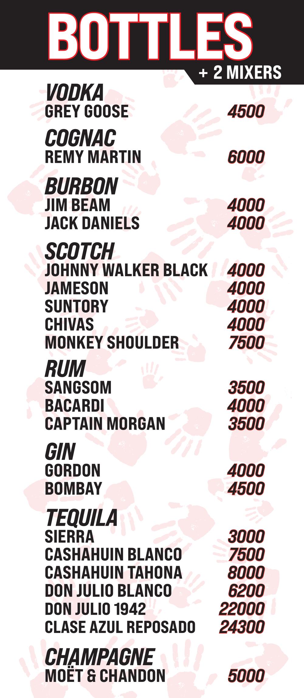 Spankys Bangkok menu β VIP bottle packages