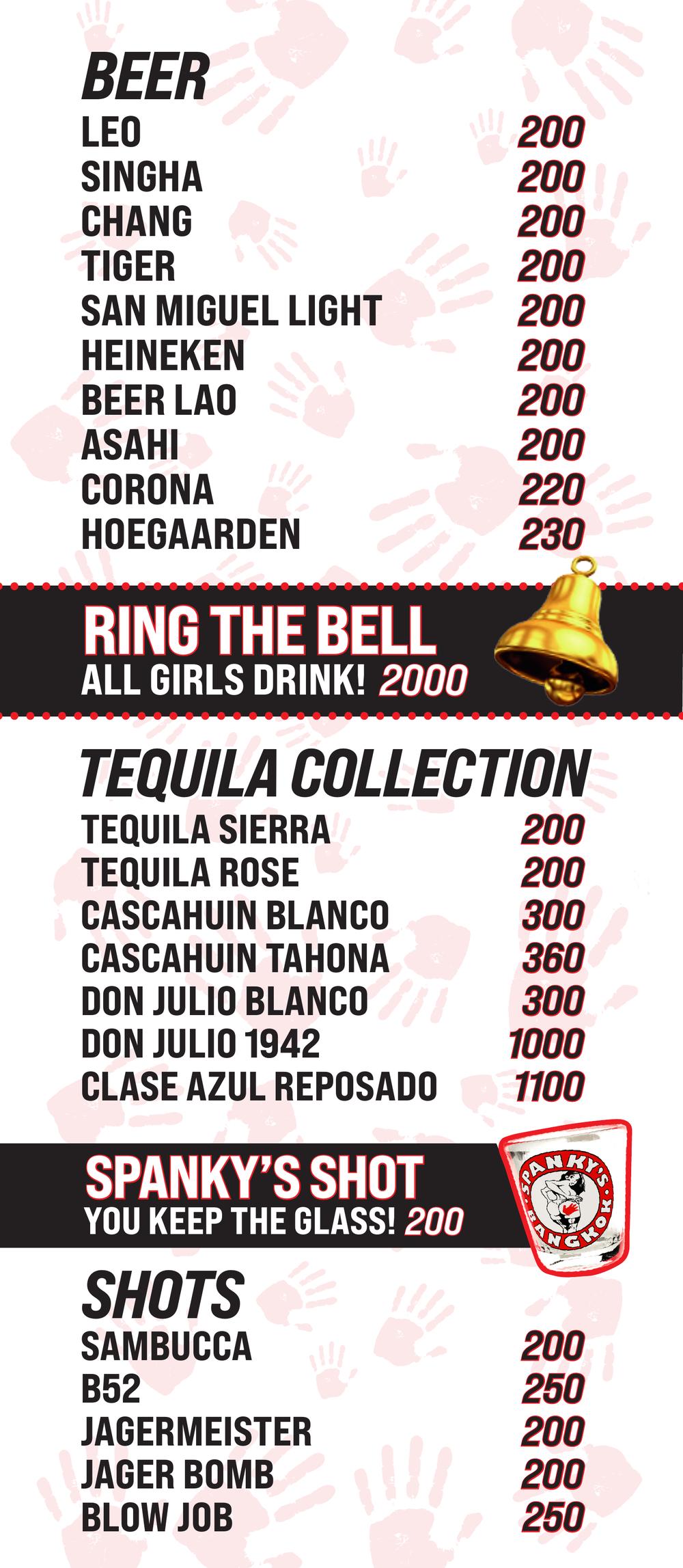 Spankys Bangkok menu β cocktails and spirits